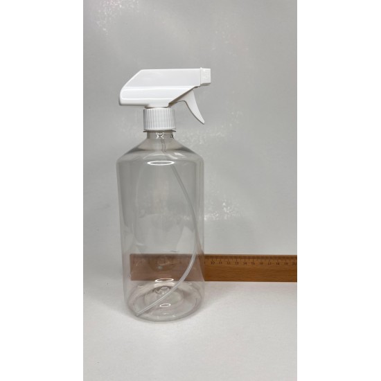 1 Litre Şeffaf PET Trigger Sprey Şişesi - Beyaz Trigger 