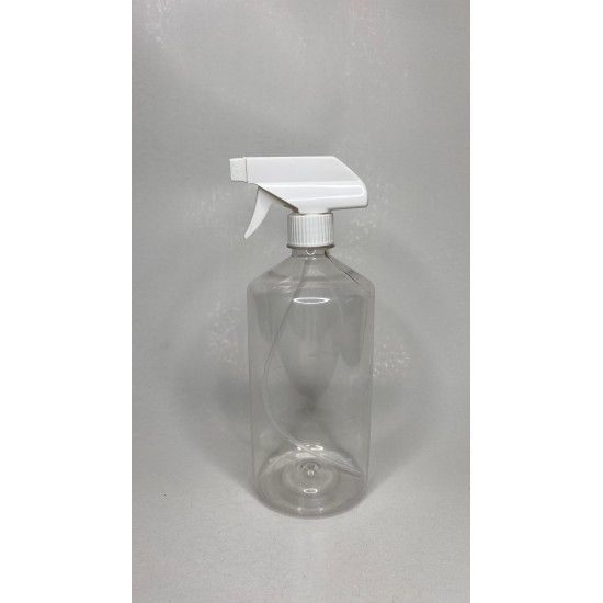 1 Litre Şeffaf PET Trigger Sprey Şişesi - Beyaz Trigger 