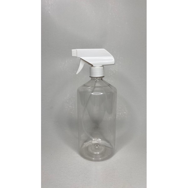 1 Litre Şeffaf PET Trigger Sprey Şişesi - Beyaz Trigger 