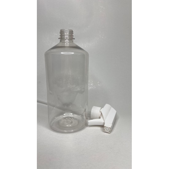 1 Litre Şeffaf PET Trigger Sprey Şişesi - Beyaz Trigger 