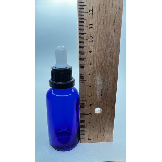 30 ml Mavi Cam Damlalıklı Şişe Siyah Kapak Beyaz Emzik