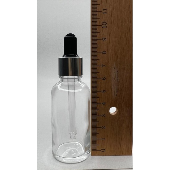 30 ml Şeffaf Cam Damlalıklı Şişe Gümüş Kapak Siyah Emzik