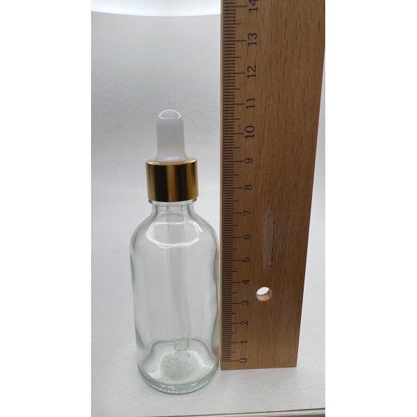 50 ml Şeffaf Cam Damlalıklı Şişe Gold Kapak Beyaz Emzik