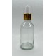50 ml Şeffaf Cam Damlalıklı Şişe Gold Kapak Beyaz Emzik