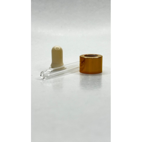 10 ml Cam Damlalık Takımı | Gold Delikli Kapak, Beyaz Emzik ve Cam Pipet