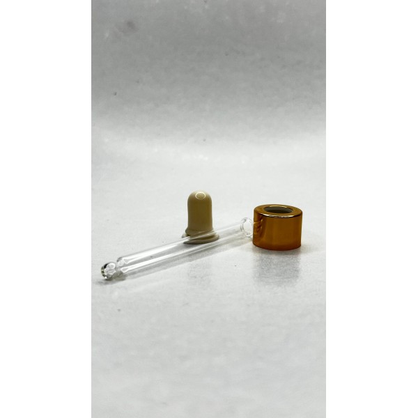 30 ml Cam Damlalık Takımı | Gold Delikli Kapak, Beyaz Emzik ve Cam Pipet