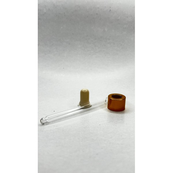 50 ml Cam Damlalık Takımı | Gold Delikli Kapak, Beyaz Emzik ve Cam Pipet