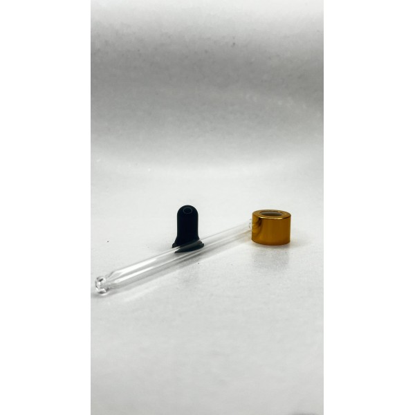 100 ml Cam Damlalık Takımı | Gold Delikli Kapak, Siyah Emzik ve Cam Pipet
