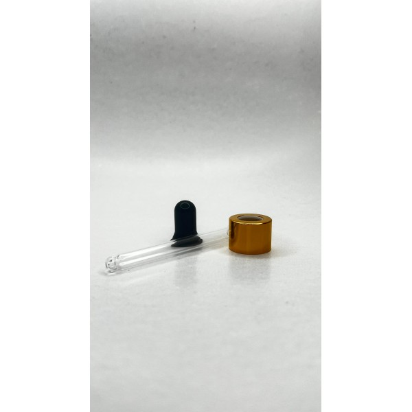20 ml Cam Damlalık Takımı | Gold Delikli Kapak, Siyah Emzik ve Cam Pipet