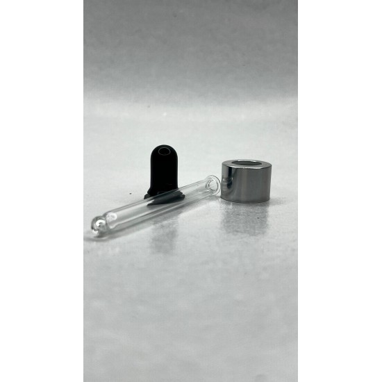 30 ml Cam Damlalık Takımı | Gümüş Delikli Kapak, Siyah Emzik ve Cam Pipet