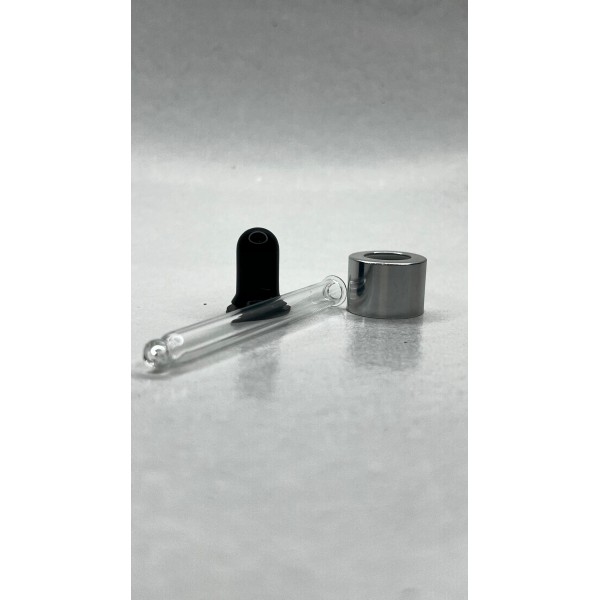 30 ml Cam Damlalık Takımı | Gümüş Delikli Kapak, Siyah Emzik ve Cam Pipet