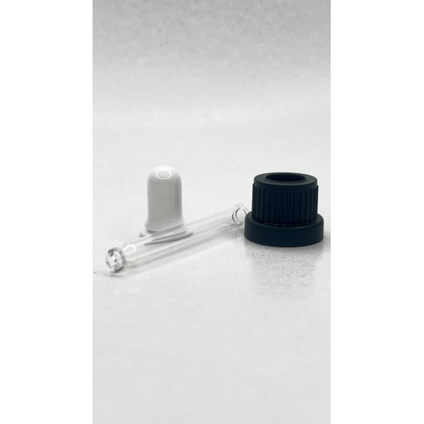 10 ml Cam Damlalık Takımı | Siyah Delikli Kapak, Beyaz Emzik ve Cam Pipet