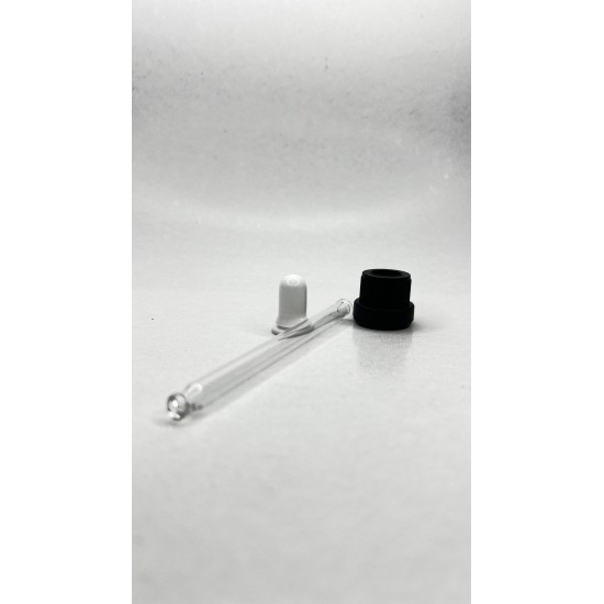 100 ml Cam Damlalık Takımı | Siyah Delikli Kapak, Beyaz Emzik ve Cam Pipet