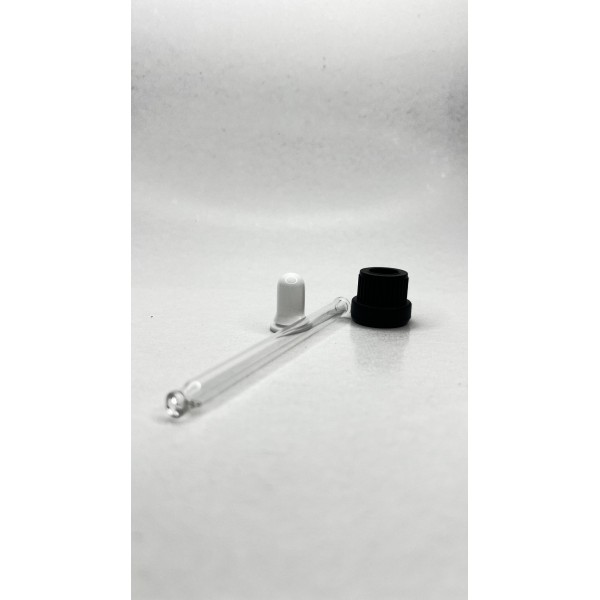 100 ml Cam Damlalık Takımı | Siyah Delikli Kapak, Beyaz Emzik ve Cam Pipet
