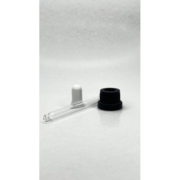 20 ml Cam Damlalık Takımı | Siyah Delikli Kapak, Beyaz Emzik ve Cam Pipet