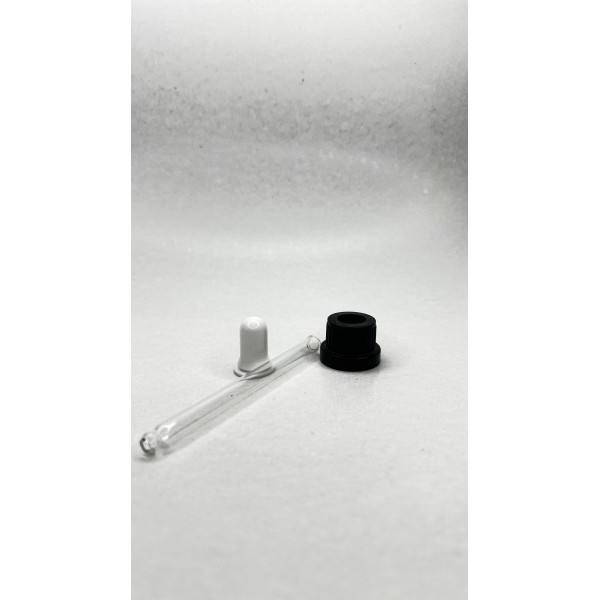 50 ml Cam Damlalık Takımı | Siyah Delikli Kapak, Beyaz Emzik ve Cam Pipet