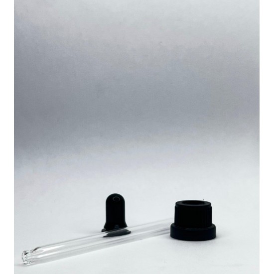 100 ml Cam Damlalık Takımı | Siyah Delikli Kapak, Siyah Emzik ve Cam Pipet