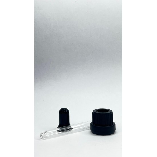 20 ml Cam Damlalık Takımı | Siyah Delikli Kapak, Siyah Emzik ve Cam Pipet