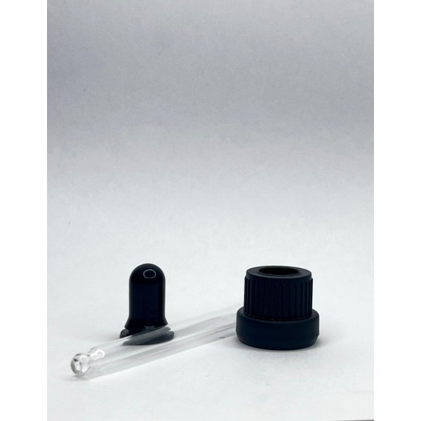 30 ml Cam Damlalık Takımı | Siyah Delikli Kapak, Siyah Emzik ve Cam Pipet