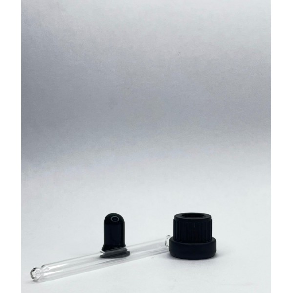 50 ml Cam Damlalık Takımı | Siyah Delikli Kapak, Siyah Emzik ve Cam Pipet