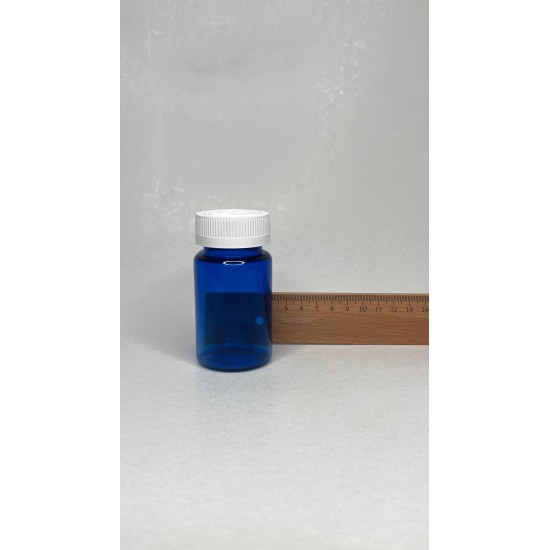 100 ml Mavi (Kobalt) Tablet Şişesi | Beyaz Çocuk Emniyetli Kapaklı Vitamin, Kapsül ve Takviye Edici Gıda Kutusu (650 Adet/Koli)