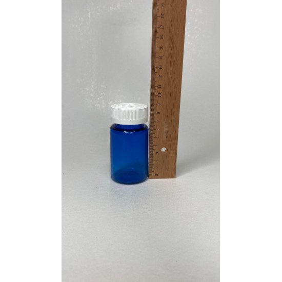 100 ml Mavi (Kobalt) Tablet Şişesi | Beyaz Çocuk Emniyetli Kapaklı Vitamin, Kapsül ve Takviye Edici Gıda Kutusu (650 Adet/Koli)