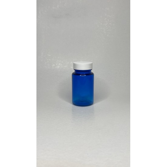 100 ml Mavi (Kobalt) Tablet Şişesi | Beyaz Kapaklı Vitamin, Kapsül ve Takviye Edici Gıda Kutusu (650 Adet/Koli)