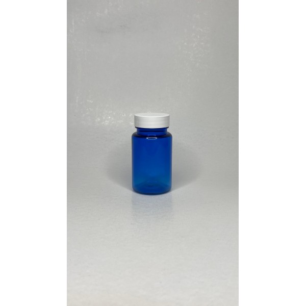 100 ml Mavi (Kobalt) Tablet Şişesi | Beyaz Kapaklı Vitamin, Kapsül ve Takviye Edici Gıda Kutusu (650 Adet/Koli)