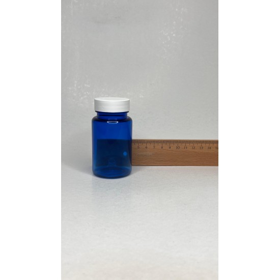 100 ml Mavi (Kobalt) Tablet Şişesi | Beyaz Kapaklı Vitamin, Kapsül ve Takviye Edici Gıda Kutusu (650 Adet/Koli)