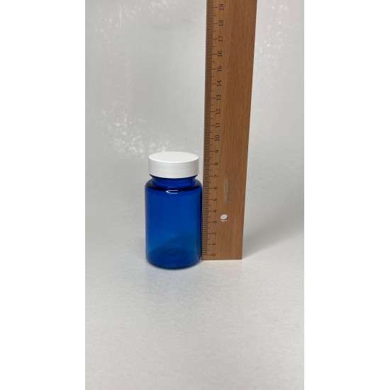 100 ml Mavi (Kobalt) Tablet Şişesi | Beyaz Kapaklı Vitamin, Kapsül ve Takviye Edici Gıda Kutusu (650 Adet/Koli)