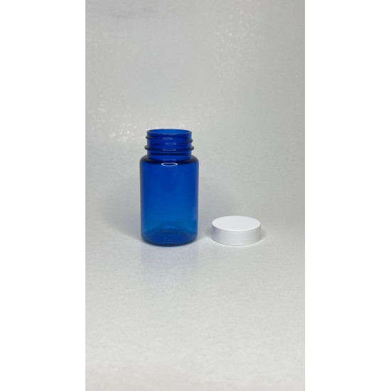 100 ml Mavi (Kobalt) Tablet Şişesi | Beyaz Kapaklı Vitamin, Kapsül ve Takviye Edici Gıda Kutusu (650 Adet/Koli)
