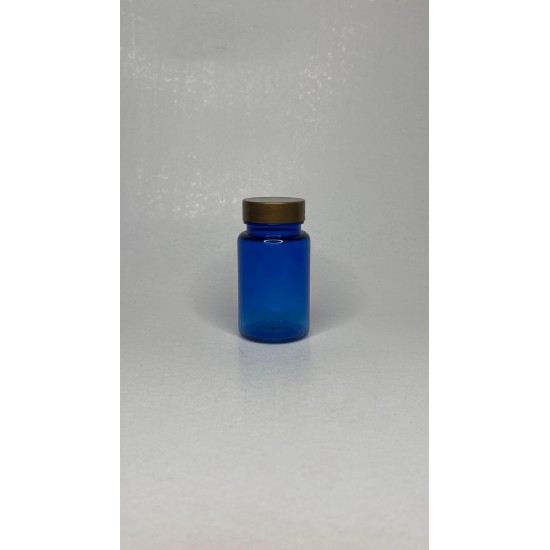 100 ml Mavi (Kobalt) Tablet Şişesi | Gold Kapaklı Vitamin, Kapsül ve Takviye Edici Gıda Kutusu (650 Adet/Koli)