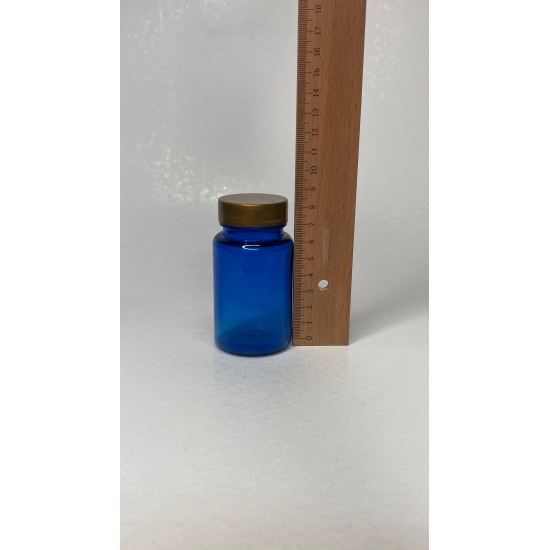 100 ml Mavi (Kobalt) Tablet Şişesi | Gold Kapaklı Vitamin, Kapsül ve Takviye Edici Gıda Kutusu (650 Adet/Koli)