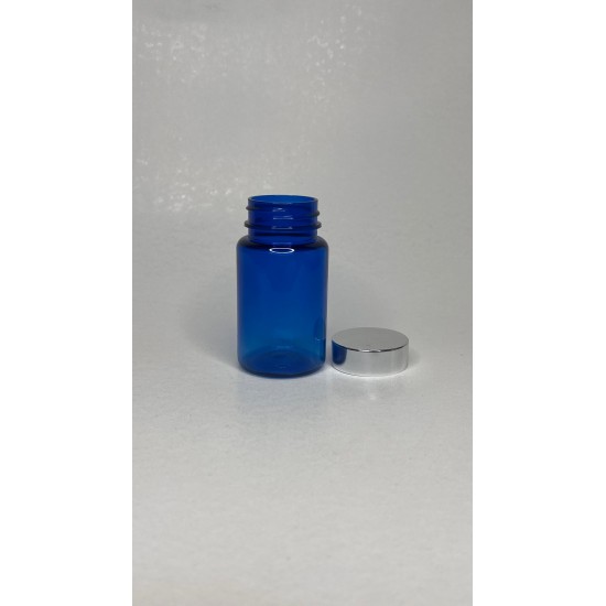 100 ml Mavi (Kobalt) Tablet Şişesi | Gümüş Kapaklı Vitamin, Kapsül ve Takviye Edici Gıda Kutusu (650 Adet/Koli)
