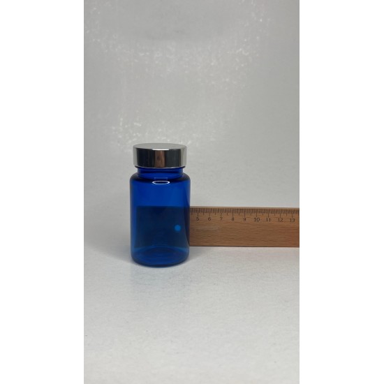 100 ml Mavi (Kobalt) Tablet Şişesi | Gümüş Kapaklı Vitamin, Kapsül ve Takviye Edici Gıda Kutusu (650 Adet/Koli)