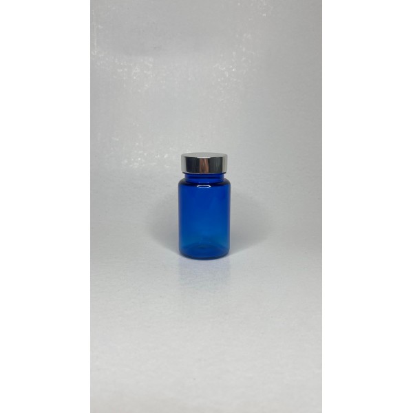100 ml Mavi (Kobalt) Tablet Şişesi | Gümüş Kapaklı Vitamin, Kapsül ve Takviye Edici Gıda Kutusu (650 Adet/Koli)