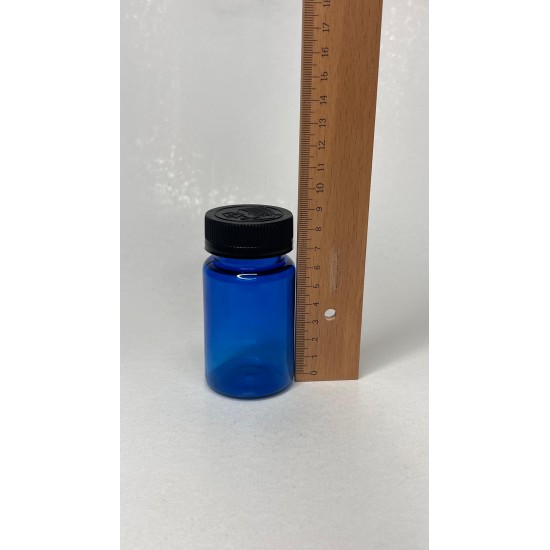 100 ml Mavi (Kobalt) Tablet Şişesi | Siyah Çocuk Emniyetli Kapaklı Vitamin, Kapsül ve Takviye Edici Gıda Kutusu (650 Adet/Koli)
