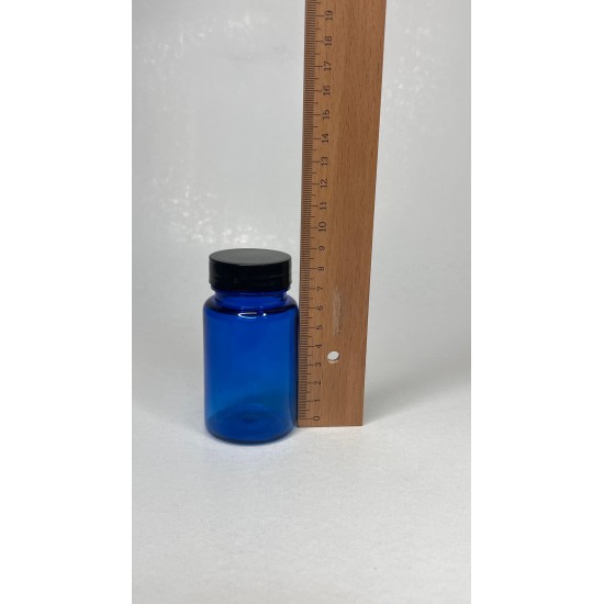 100 ml Mavi (Kobalt) Tablet Şişesi | Siyah Kapaklı Vitamin, Kapsül ve Takviye Edici Gıda Kutusu (650 Adet/Koli)