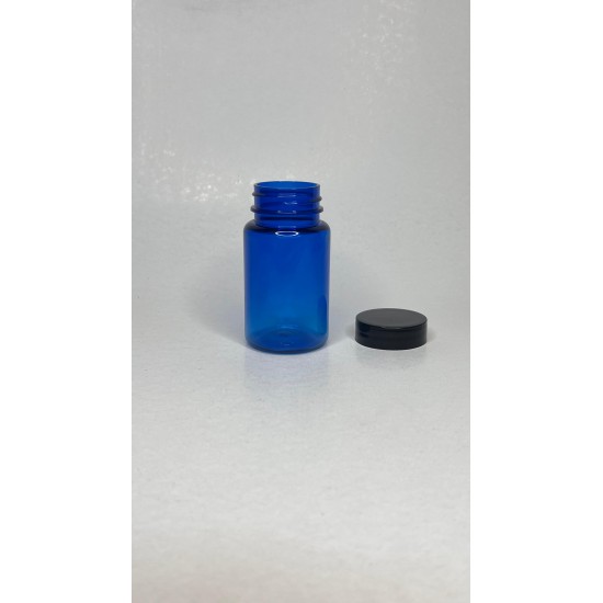 100 ml Mavi (Kobalt) Tablet Şişesi | Siyah Kapaklı Vitamin, Kapsül ve Takviye Edici Gıda Kutusu (650 Adet/Koli)
