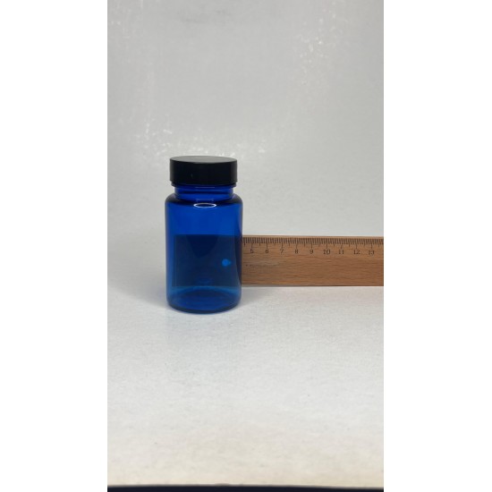 100 ml Mavi (Kobalt) Tablet Şişesi | Siyah Kapaklı Vitamin, Kapsül ve Takviye Edici Gıda Kutusu (650 Adet/Koli)