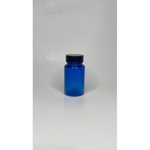 100 ml Mavi (Kobalt) Tablet Şişesi | Siyah Kapaklı Vitamin, Kapsül ve Takviye Edici Gıda Kutusu (650 Adet/Koli)