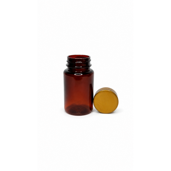 100 ml Kahverengi (Amber) Tablet Şişesi | Gold Kapaklı Vitamin, Kapsül ve Takviye Edici Gıda Kutusu (650 Adet/Koli)
