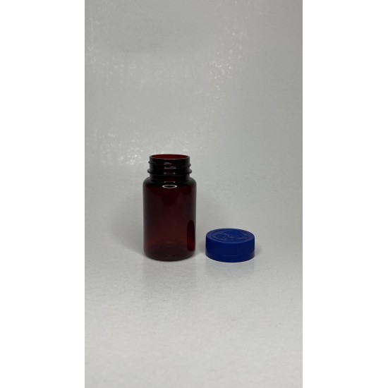 100 ml Kahverengi (Amber) Tablet Şişesi | Mavi Çocuk Emniyetli Kapaklı Vitamin, Kapsül ve Takviye Edici Gıda Kutusu (650 Adet/Koli)