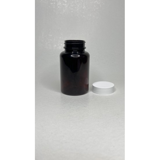 150 ml Kahverengi (Amber) Tablet Şişesi | Beyaz Kapaklı Vitamin, Kapsül ve Takviye Edici Gıda Kutusu (380 Adet/Koli)