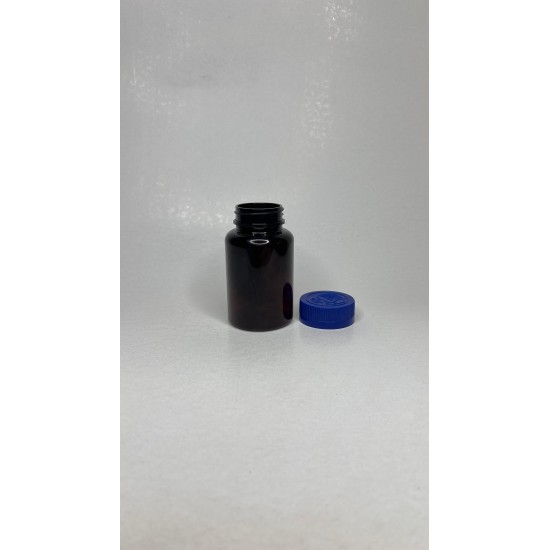 150 ml Kahverengi (Amber) Tablet Şişesi | Mavi Çocuk Emniyetli Kapaklı Vitamin, Kapsül ve Takviye Edici Gıda Kutusu (380 Adet/Koli)