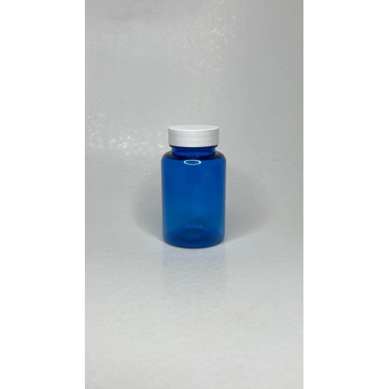 150 ml Mavi (Kobalt) Tablet Şişesi | Beyaz Kapaklı Vitamin, Kapsül ve Takviye Edici Gıda Kutusu