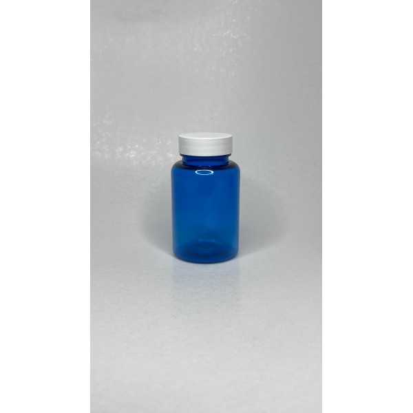 150 ml Mavi (Kobalt) Tablet Şişesi | Beyaz Kapaklı Vitamin, Kapsül ve Takviye Edici Gıda Kutusu