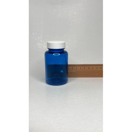 150 ml Mavi (Kobalt) Tablet Şişesi | Beyaz Kapaklı Vitamin, Kapsül ve Takviye Edici Gıda Kutusu