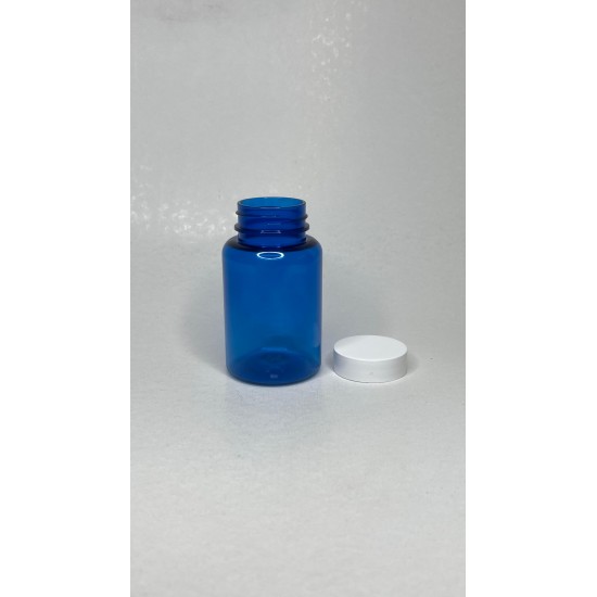 150 ml Mavi (Kobalt) Tablet Şişesi | Beyaz Kapaklı Vitamin, Kapsül ve Takviye Edici Gıda Kutusu