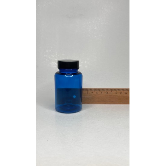 150 ml Mavi (Kobalt) Tablet Şişesi | Siyah Kapaklı Vitamin, Kapsül ve Takviye Edici Gıda Kutusu
